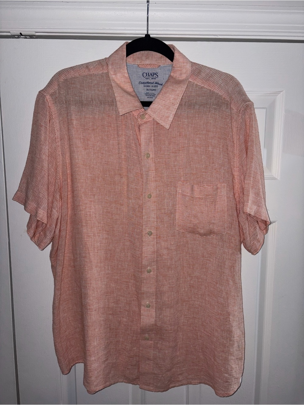 Chaps Men’s Peach Striped Short Sleeve Button-Up Shirt